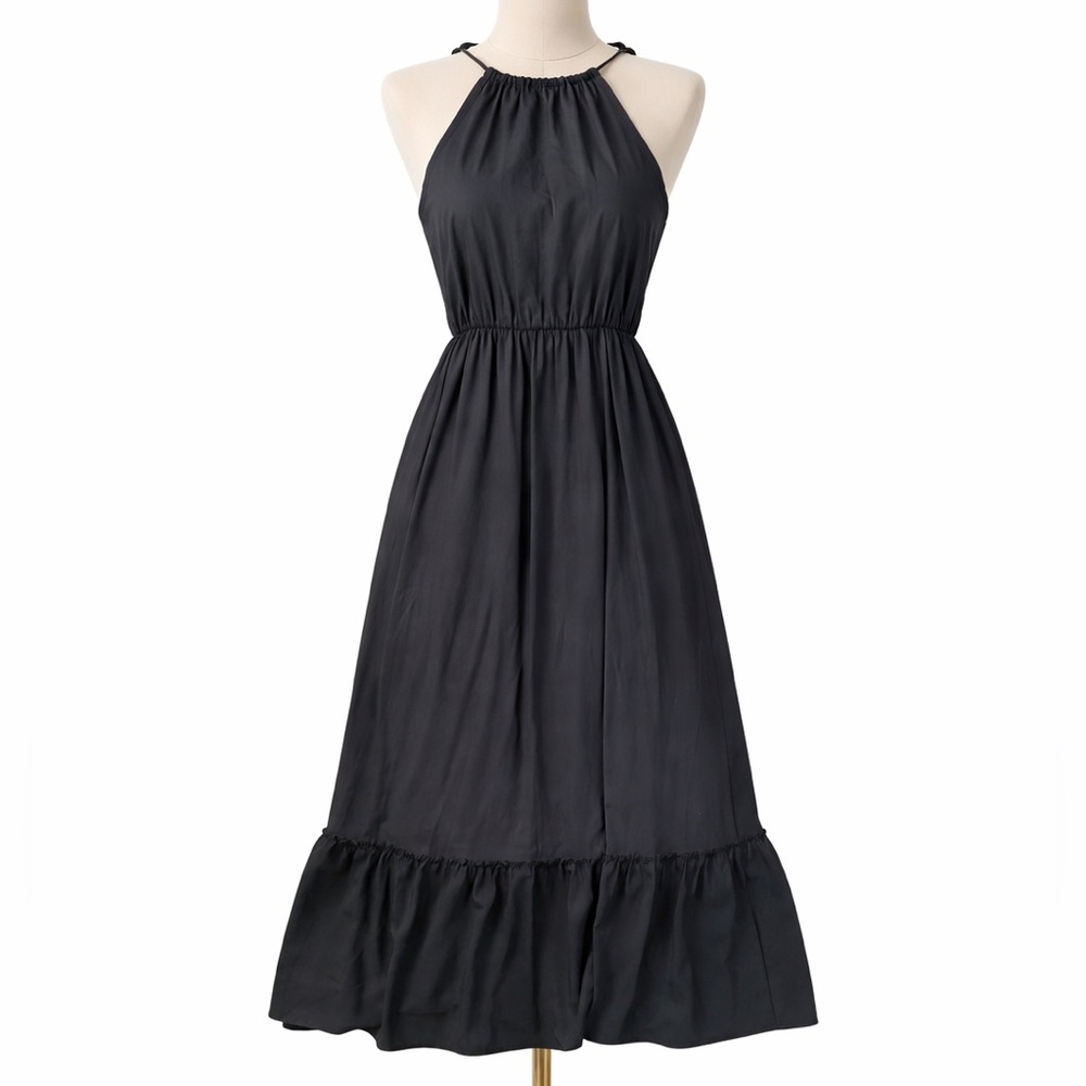 Tahari Black Ruffled Hem Maxi Dress With Pockets